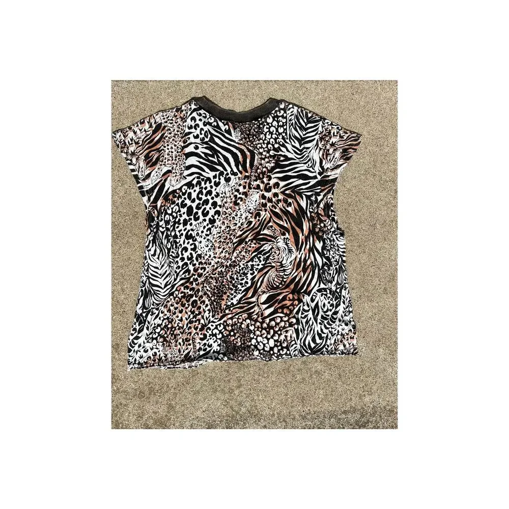 Free People‎ XS Leopard Dreams Print Muscle Tee Boho Distressed Oversized Top